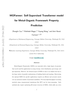 MOFormer: Self-Supervised Transformer model for Metal-Organic Framework
  Property Prediction