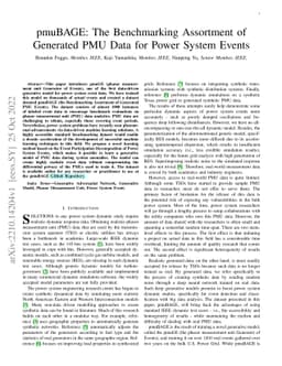 pmuBAGE: The Benchmarking Assortment of Generated PMU Data for Power
  System Events