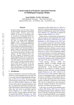 Causal Analysis of Syntactic Agreement Neurons in Multilingual Language
  Models