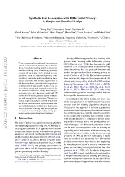 Synthetic Text Generation with Differential Privacy: A Simple and
  Practical Recipe