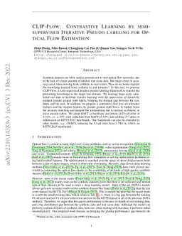 CLIP-FLow: Contrastive Learning by semi-supervised Iterative Pseudo
  labeling for Optical Flow Estimation