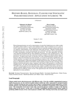History-Based, Bayesian, Closure for Stochastic Parameterization:
  Application to Lorenz '96