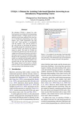 CS1QA: A Dataset for Assisting Code-based Question Answering in an
  Introductory Programming Course