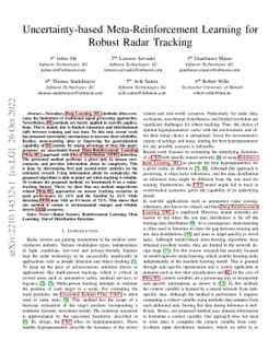 Uncertainty-based Meta-Reinforcement Learning for Robust Radar Tracking