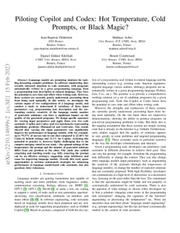 Piloting Copilot and Codex: Hot Temperature, Cold Prompts, or Black
  Magic?