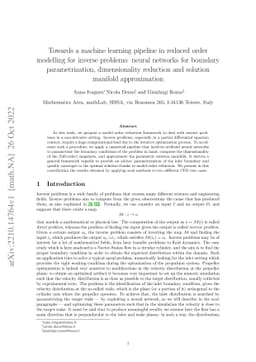 Towards a machine learning pipeline in reduced order modelling for
  inverse problems: neural networks for boundary parametrization,
  dimensionality reduction and solution manifold approximation