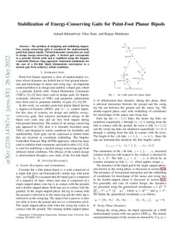 Stabilization of Energy-Conserving Gaits for Point-Foot Planar Bipeds