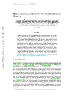 Multi-lingual Evaluation of Code Generation Models
