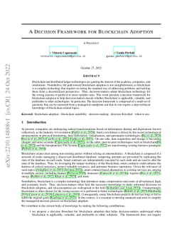 A Decision Framework for Blockchain Adoption
