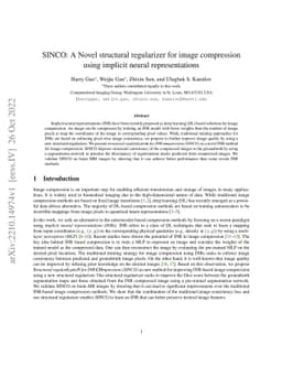 SINCO: A Novel structural regularizer for image compression using
  implicit neural representations
