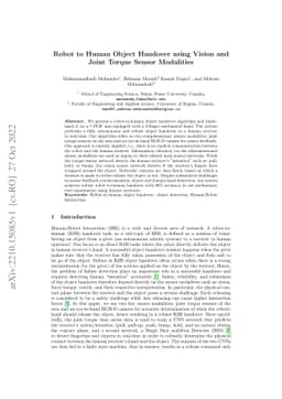 Robot to Human Object Handover using Vision and Joint Torque Sensor
  Modalities