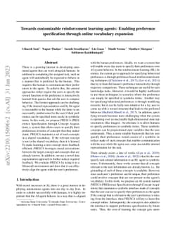Towards customizable reinforcement learning agents: Enabling preference
  specification through online vocabulary expansion
