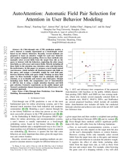AutoAttention: Automatic Field Pair Selection for Attention in User
  Behavior Modeling