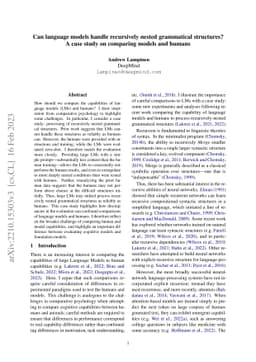 Can language models handle recursively nested grammatical structures? A
  case study on comparing models and humans