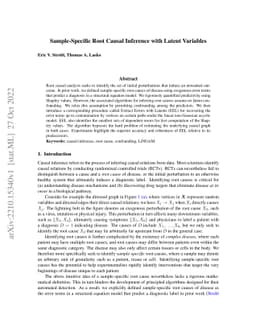 Sample-Specific Root Causal Inference with Latent Variables