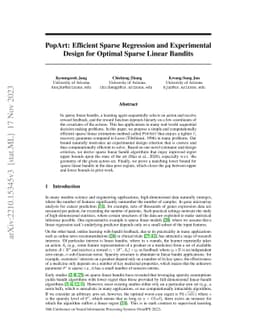 PopArt: Efficient Sparse Regression and Experimental Design for Optimal
  Sparse Linear Bandits