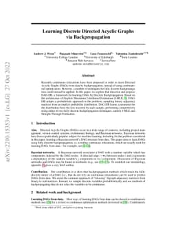 Learning Discrete Directed Acyclic Graphs via Backpropagation