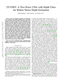 2T-UNET: A Two-Tower UNet with Depth Clues for Robust Stereo Depth
  Estimation