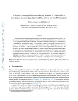 Efficient Learning of Decision-Making Models: A Penalty Block Coordinate
  Descent Algorithm for Data-Driven Inverse Optimization