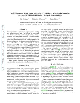 Make More of Your Data: Minimal Effort Data Augmentation for Automatic
  Speech Recognition and Translation