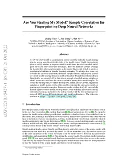 Are You Stealing My Model? Sample Correlation for Fingerprinting Deep
  Neural Networks