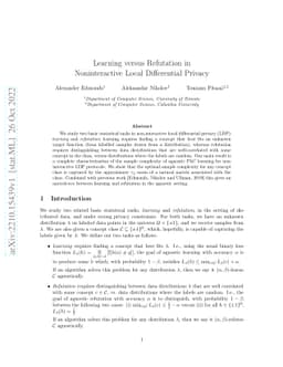 Learning versus Refutation in Noninteractive Local Differential Privacy