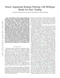 Neural Augmented Kalman Filtering with Bollinger Bands for Pairs Trading