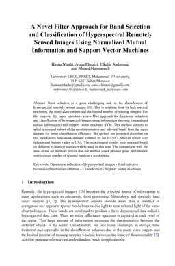A Novel Filter Approach for Band Selection and Classification of
  Hyperspectral Remotely Sensed Images Using Normalized Mutual Information and
  Support Vector Machines