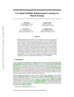 Low-Rank Modular Reinforcement Learning via Muscle Synergy