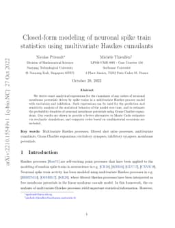 Closed-form modeling of neuronal spike train statistics using
  multivariate Hawkes cumulants