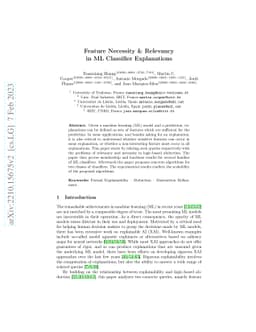 Feature Necessity & Relevancy in ML Classifier Explanations