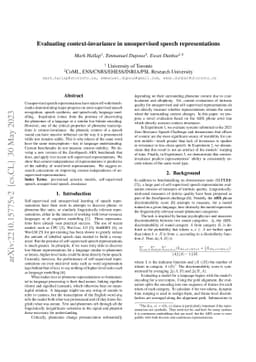 Evaluating context-invariance in unsupervised speech representations
