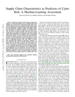 Supply Chain Characteristics as Predictors of Cyber Risk: A
  Machine-Learning Assessment