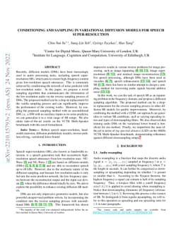 Conditioning and Sampling in Variational Diffusion Models for Speech
  Super-Resolution