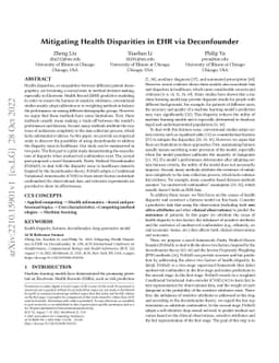 Mitigating Health Disparities in EHR via Deconfounder