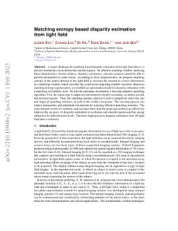 Matching entropy based disparity estimation from light field