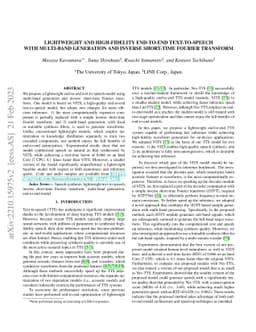 Lightweight and High-Fidelity End-to-End Text-to-Speech with Multi-Band
  Generation and Inverse Short-Time Fourier Transform