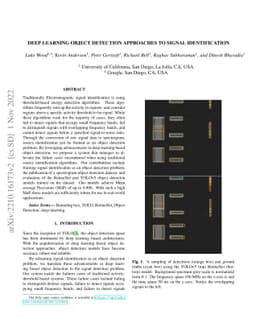 Deep Learning Object Detection Approaches to Signal Identification