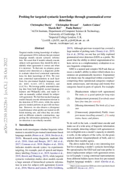 Probing for targeted syntactic knowledge through grammatical error
  detection
