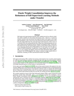 Elastic Weight Consolidation Improves the Robustness of Self-Supervised
  Learning Methods under Transfer