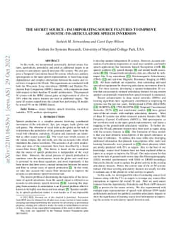 The Secret Source : Incorporating Source Features to Improve
  Acoustic-to-Articulatory Speech Inversion