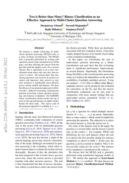 Two is Better than Many? Binary Classification as an Effective Approach
  to Multi-Choice Question Answering