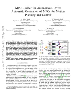 MPC Builder for Autonomous Drive: Automatic Generation of MPCs for
  Motion Planning and Control