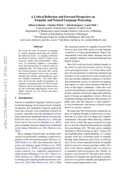 A Critical Reflection and Forward Perspective on Empathy and Natural
  Language Processing
