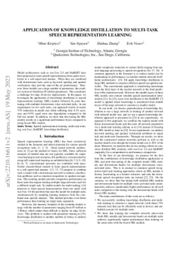 Application of Knowledge Distillation to Multi-task Speech
  Representation Learning