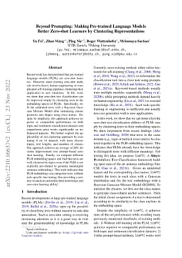 Beyond Prompting: Making Pre-trained Language Models Better Zero-shot
  Learners by Clustering Representations