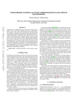 XNOR-FORMER: Learning Accurate Approximations in Long Speech
  Transformers