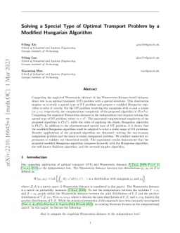 Solving a Special Type of Optimal Transport Problem by a Modified
  Hungarian Algorithm