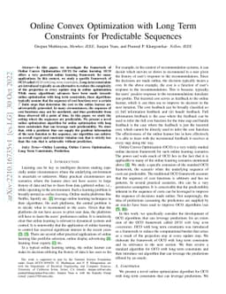 Online Convex Optimization with Long Term Constraints for Predictable
  Sequences