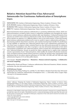 Relative Attention-based One-Class Adversarial Autoencoder for
  Continuous Authentication of Smartphone Users